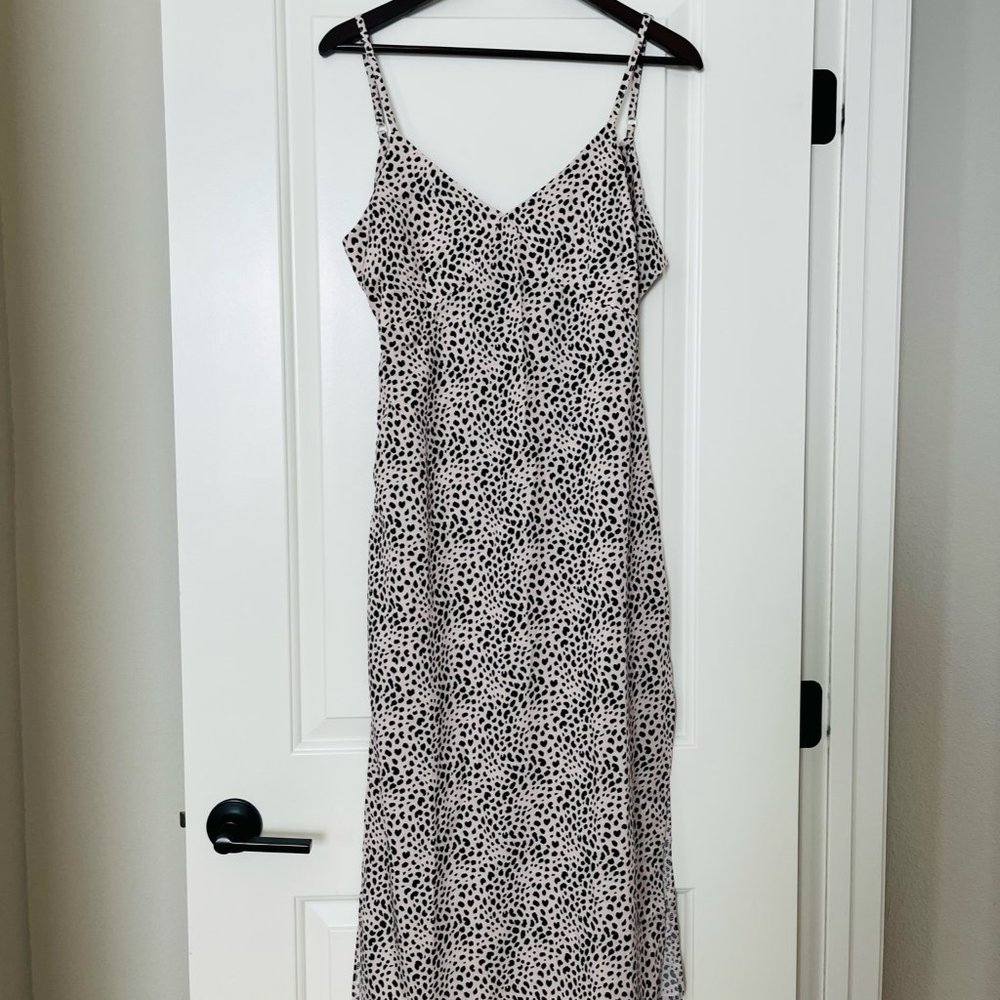 Leopard Print Spaghetti Strap High Slit Slip Midi Dress Size Small